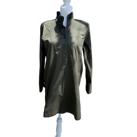 Banana Republic Ruffle Neck Shirt Dress Green Button Down Shirtdress S - Picture 1 of 10